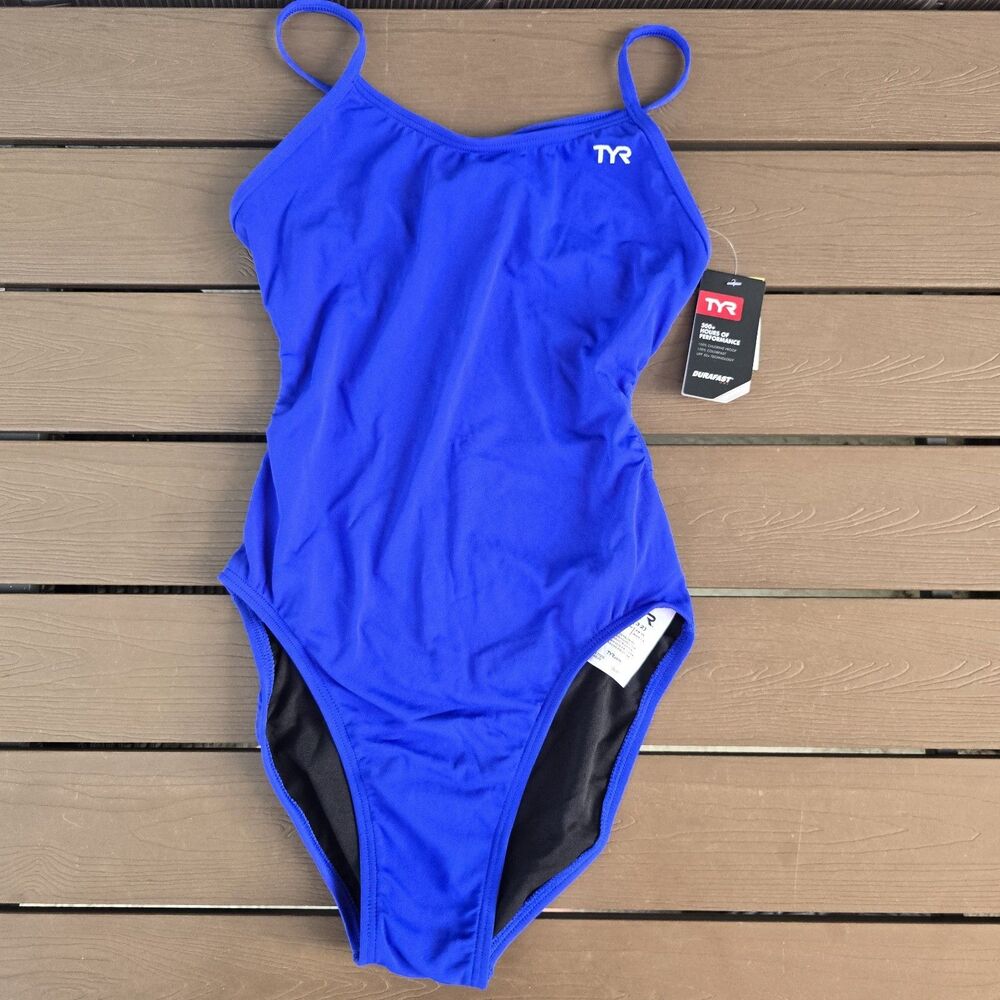 TYR Women Durafast One Solid Royal Blue Cutoutfit 1 Piece Swim Sz 32 New